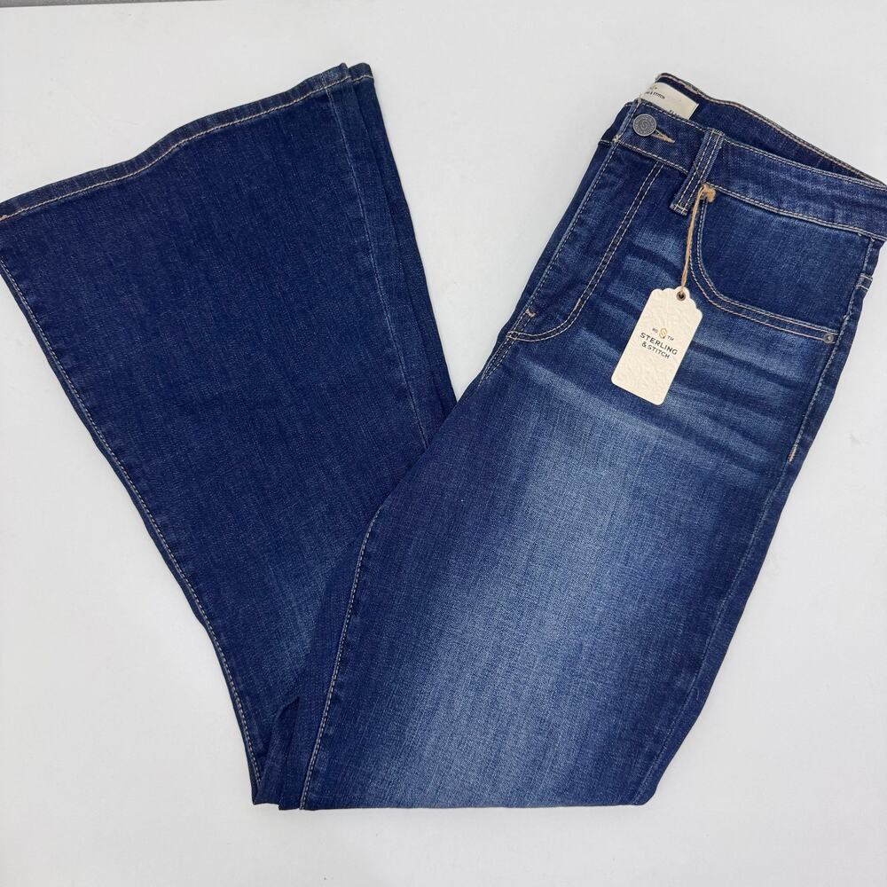 NWT Sterling & Stitch Flare Jeans Womens sz 31x32 Blue Cowgirl Boho Rodeo Casual